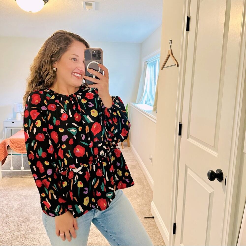 NWT Tuckernuck Crosby by Mollie Burch Black Floral Long Sleeve Top Blouse Small